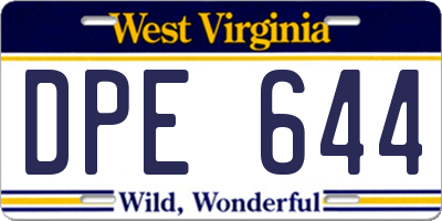 WV license plate DPE644
