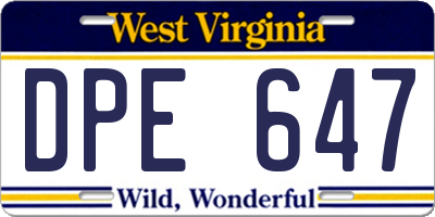 WV license plate DPE647