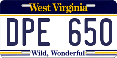 WV license plate DPE650