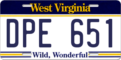 WV license plate DPE651