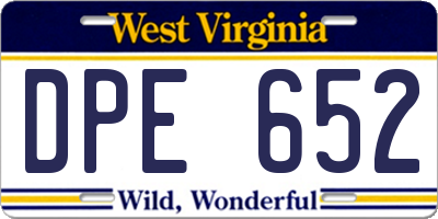 WV license plate DPE652