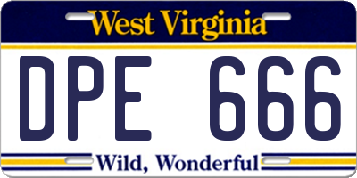 WV license plate DPE666
