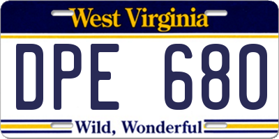WV license plate DPE680