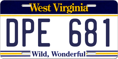 WV license plate DPE681