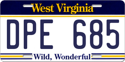 WV license plate DPE685