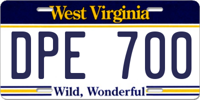 WV license plate DPE700