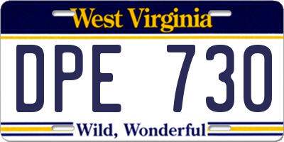WV license plate DPE730
