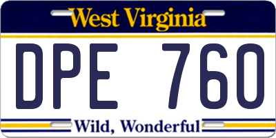 WV license plate DPE760