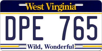 WV license plate DPE765