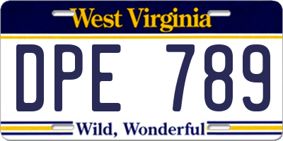 WV license plate DPE789