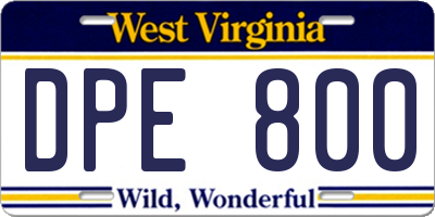 WV license plate DPE800