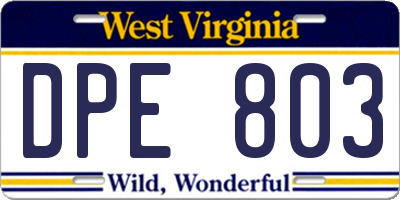 WV license plate DPE803