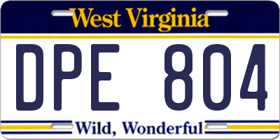 WV license plate DPE804