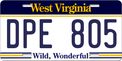 WV license plate DPE805