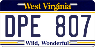 WV license plate DPE807