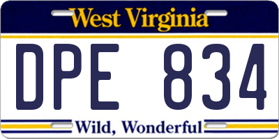 WV license plate DPE834