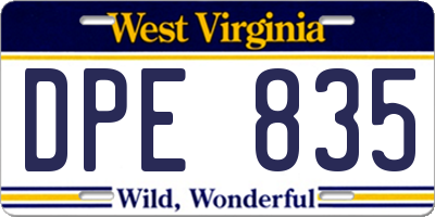 WV license plate DPE835