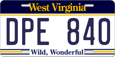 WV license plate DPE840