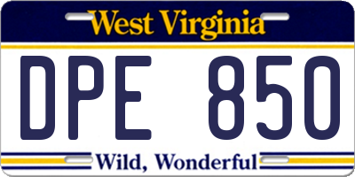 WV license plate DPE850