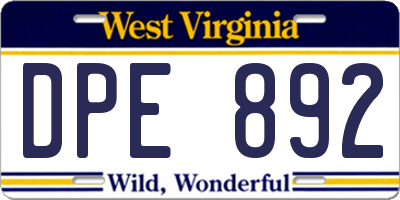 WV license plate DPE892