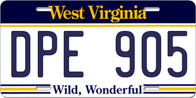 WV license plate DPE905