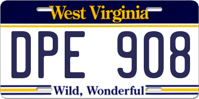 WV license plate DPE908