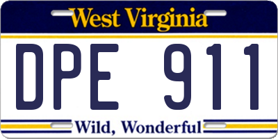 WV license plate DPE911