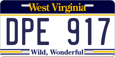 WV license plate DPE917