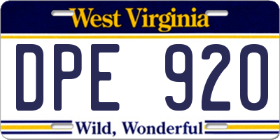 WV license plate DPE920