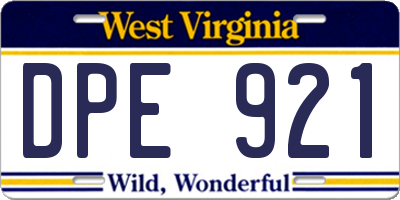 WV license plate DPE921