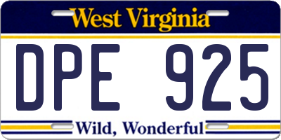 WV license plate DPE925