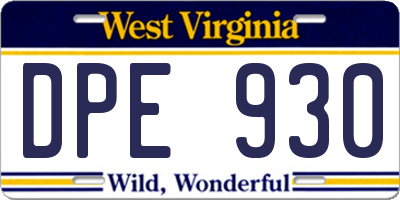 WV license plate DPE930