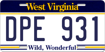 WV license plate DPE931