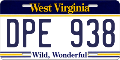 WV license plate DPE938