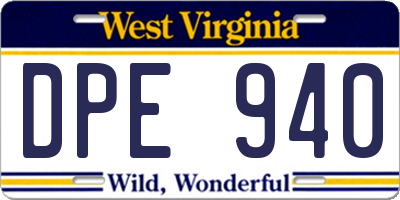 WV license plate DPE940