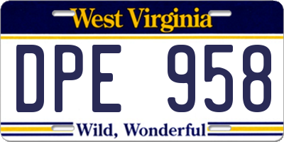 WV license plate DPE958
