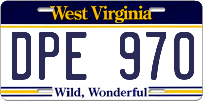 WV license plate DPE970