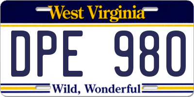 WV license plate DPE980