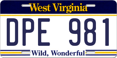 WV license plate DPE981