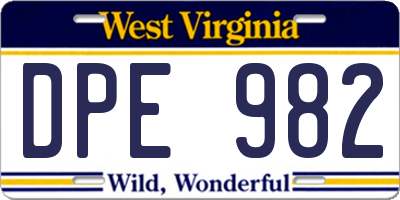 WV license plate DPE982