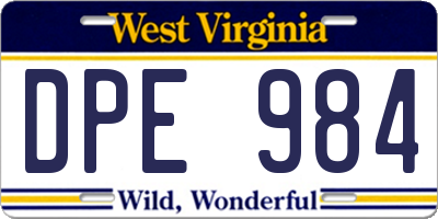 WV license plate DPE984