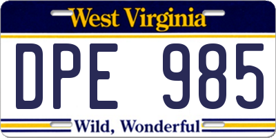 WV license plate DPE985