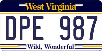 WV license plate DPE987