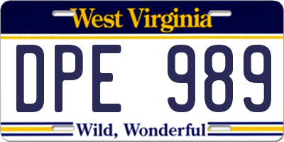 WV license plate DPE989