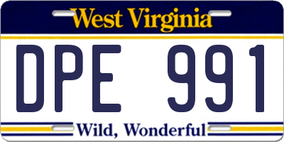 WV license plate DPE991