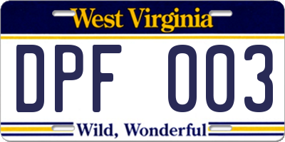WV license plate DPF003