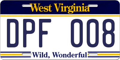 WV license plate DPF008