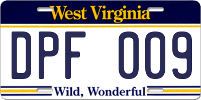 WV license plate DPF009