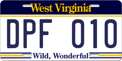 WV license plate DPF010