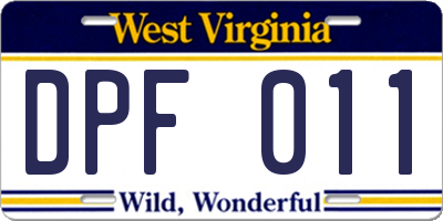 WV license plate DPF011